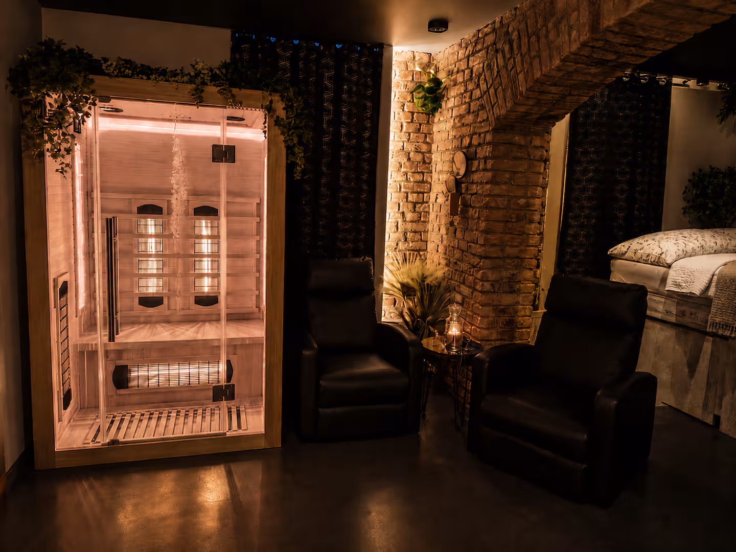 Private infrared sauna beside the bed